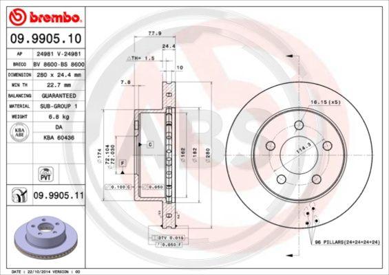 A.B.S. 09.9905.11 - Bremžu diski ps1.lv