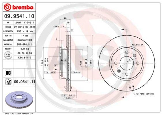 A.B.S. 09.9541.10 - Bremžu diski ps1.lv