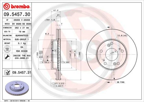 A.B.S. 09.5457.31 - Bremžu diski ps1.lv