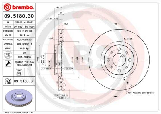 A.B.S. 09.5180.31 - Bremžu diski ps1.lv