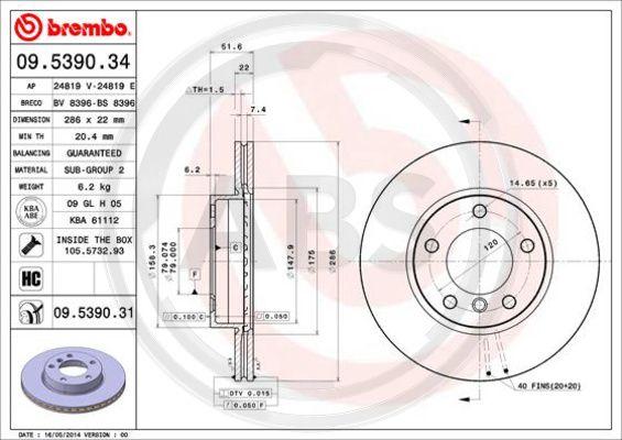 A.B.S. 09.5390.31 - Bremžu diski ps1.lv