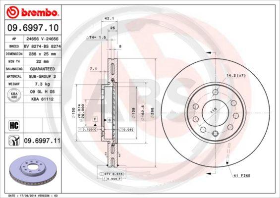 A.B.S. 09.6997.11 - Bremžu diski ps1.lv