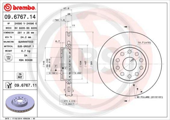 A.B.S. 09.6767.11 - Bremžu diski ps1.lv