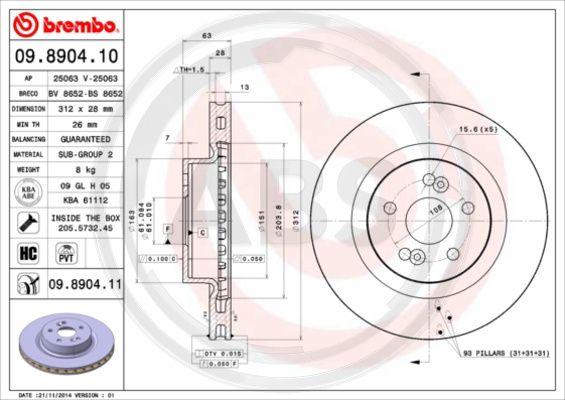 A.B.S. 09.8904.10 - Bremžu diski ps1.lv