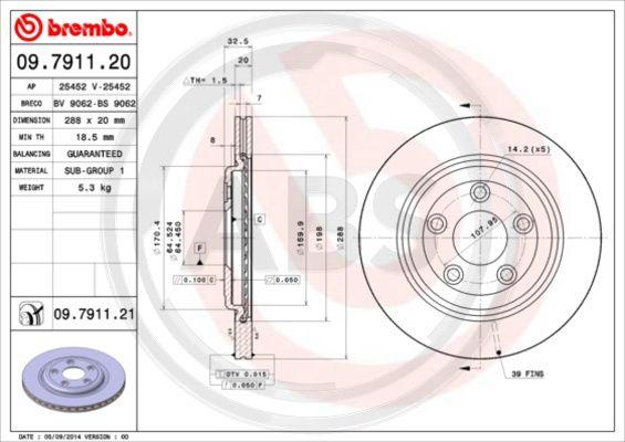 A.B.S. 09.7911.21 - Bremžu diski ps1.lv