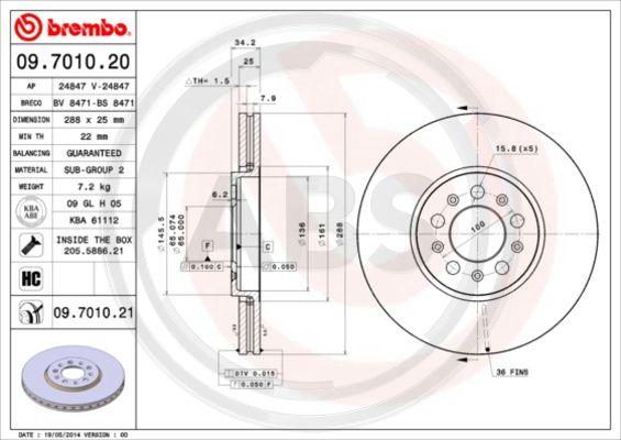 A.B.S. 09.7010.21 - Bremžu diski ps1.lv