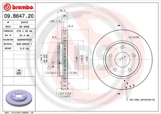 A.B.S. 09.B647.21 - Bremžu diski ps1.lv