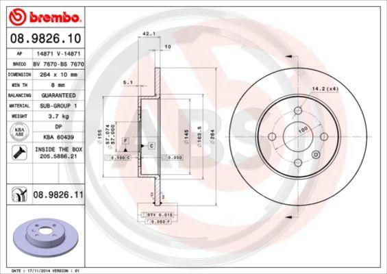 A.B.S. 08.9826.10 - Bremžu diski ps1.lv