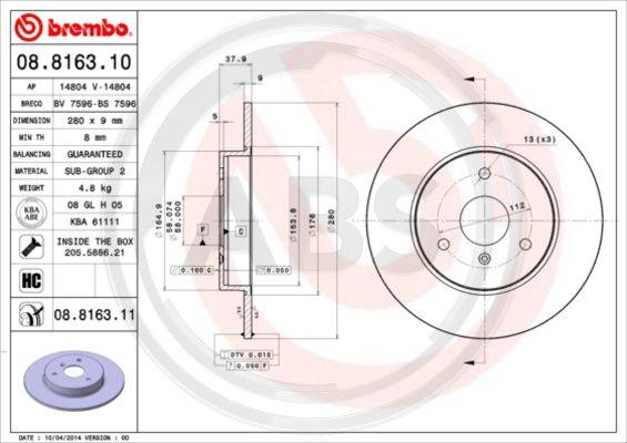 A.B.S. 08.8163.11 - Bremžu diski ps1.lv