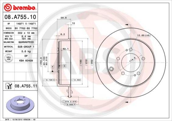 A.B.S. 08.A755.11 - Bremžu diski ps1.lv