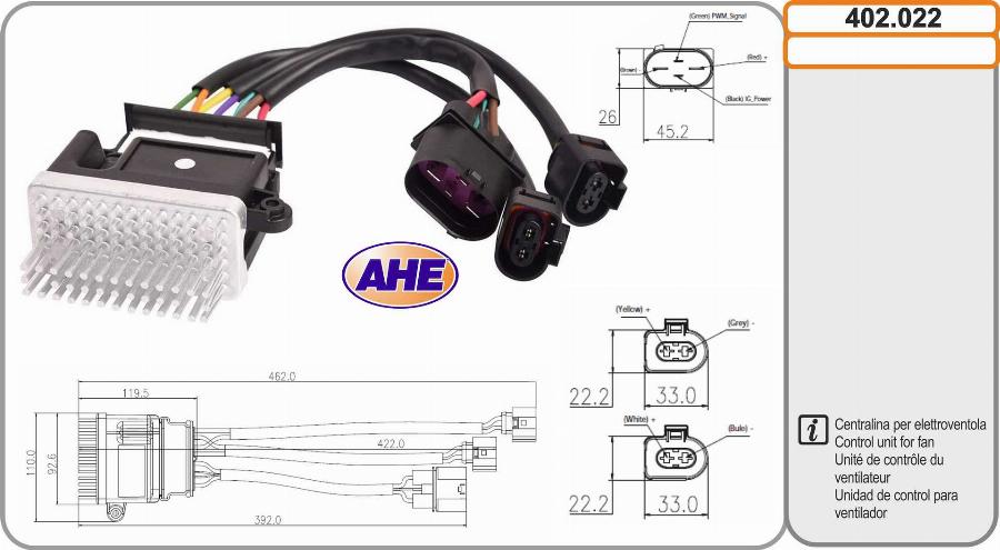 AHE 402.022 - Vadības bloks, Elektroventilators (Motora dzesēšana) ps1.lv