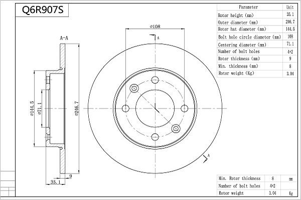 Aisin Q6R907S - Bremžu diski ps1.lv