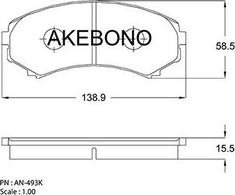 Akebono AN-493K - Bremžu uzliku kompl., Disku bremzes ps1.lv