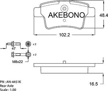 Akebono AN-4451K - Bremžu uzliku kompl., Disku bremzes ps1.lv