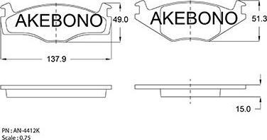 Akebono AN-4412KE - Bremžu uzliku kompl., Disku bremzes ps1.lv