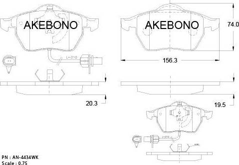 Akebono AN-4434WK - Bremžu uzliku kompl., Disku bremzes ps1.lv