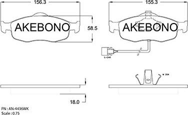 Akebono AN-4436WKE - Bremžu uzliku kompl., Disku bremzes ps1.lv