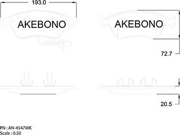 Akebono AN-4547WK - Bremžu uzliku kompl., Disku bremzes ps1.lv