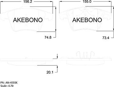 Akebono AN-4555K - Bremžu uzliku kompl., Disku bremzes ps1.lv