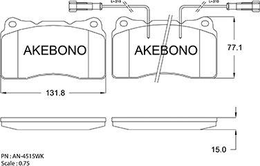 Akebono AN-4515WKE - Bremžu uzliku kompl., Disku bremzes ps1.lv