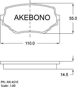 Akebono AN-451K - Bremžu uzliku kompl., Disku bremzes ps1.lv