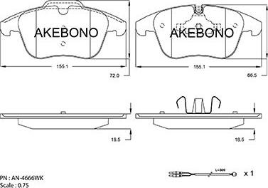 Akebono AN-4666WKE - Bremžu uzliku kompl., Disku bremzes ps1.lv