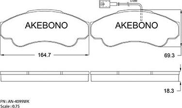 Akebono AN-4099WKE - Bremžu uzliku kompl., Disku bremzes ps1.lv