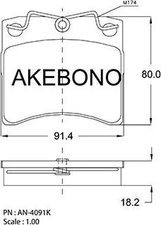 Akebono AN-4091KE - Bremžu uzliku kompl., Disku bremzes ps1.lv