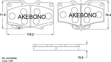 Akebono AN-406WK - Bremžu uzliku kompl., Disku bremzes ps1.lv