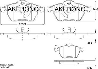 Akebono AN-4005K - Bremžu uzliku kompl., Disku bremzes ps1.lv