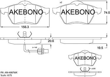 Akebono AN-4007WKE - Bremžu uzliku kompl., Disku bremzes ps1.lv