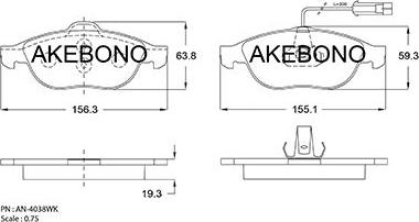 Akebono AN-4038WKE - Bremžu uzliku kompl., Disku bremzes ps1.lv