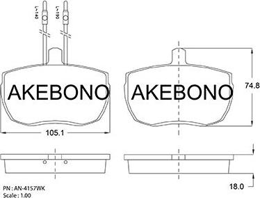 Akebono AN-4157WKE - Bremžu uzliku kompl., Disku bremzes ps1.lv