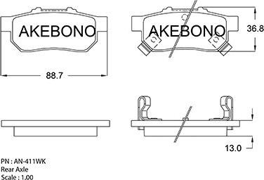 Akebono AN-411WKE - Bremžu uzliku kompl., Disku bremzes ps1.lv