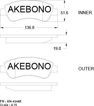 Akebono AN-4348KE - Bremžu uzliku kompl., Disku bremzes ps1.lv