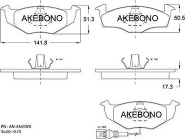 Akebono AN-4361WK - Bremžu uzliku kompl., Disku bremzes ps1.lv