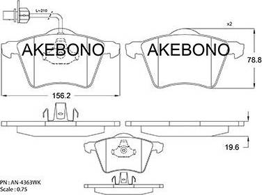 Akebono AN-4363WK - Bremžu uzliku kompl., Disku bremzes ps1.lv