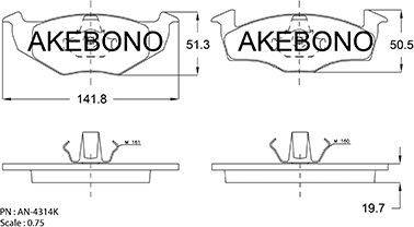 Akebono AN-4314K - Bremžu uzliku kompl., Disku bremzes ps1.lv