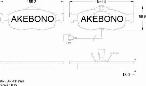 Akebono AN-4316WKE - Bremžu uzliku kompl., Disku bremzes ps1.lv