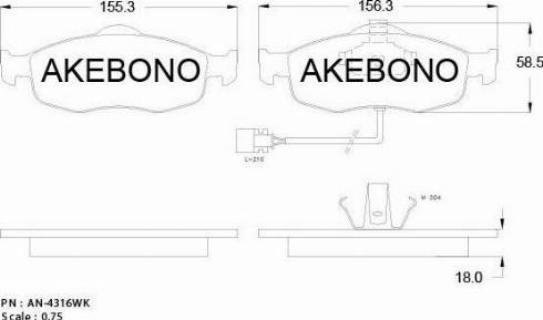 Akebono AN-4316WK - Bremžu uzliku kompl., Disku bremzes ps1.lv