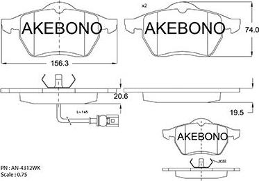 Akebono AN-4312WKE - Bremžu uzliku kompl., Disku bremzes ps1.lv