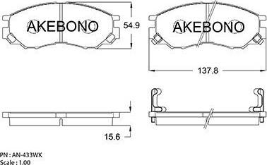 Akebono AN-433WK - Bremžu uzliku kompl., Disku bremzes ps1.lv