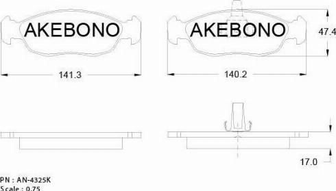 Akebono AN-4325K - Bremžu uzliku kompl., Disku bremzes ps1.lv