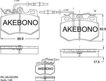 Akebono AN-4321WK - Bremžu uzliku kompl., Disku bremzes ps1.lv