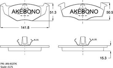 Akebono AN-4327K - Bremžu uzliku kompl., Disku bremzes ps1.lv