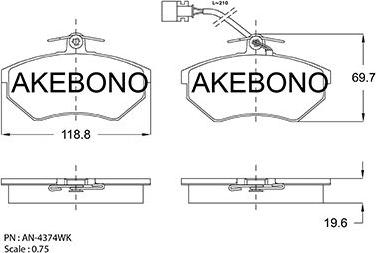 Akebono AN-4374WK - Bremžu uzliku kompl., Disku bremzes ps1.lv