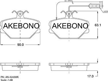 Akebono AN-4243WK - Bremžu uzliku kompl., Disku bremzes ps1.lv