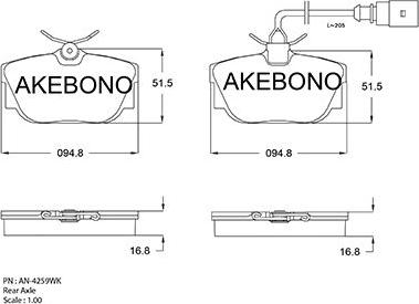 Akebono AN-4259WKE - Bremžu uzliku kompl., Disku bremzes ps1.lv