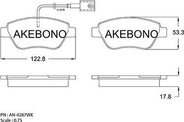 Akebono AN-4287WK - Bremžu uzliku kompl., Disku bremzes ps1.lv