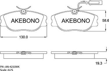 Akebono AN-4233WKE - Bremžu uzliku kompl., Disku bremzes ps1.lv